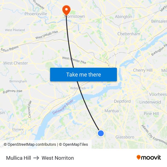 Mullica Hill to West Norriton map