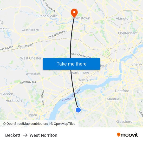 Beckett to West Norriton map
