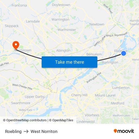 Roebling to West Norriton map