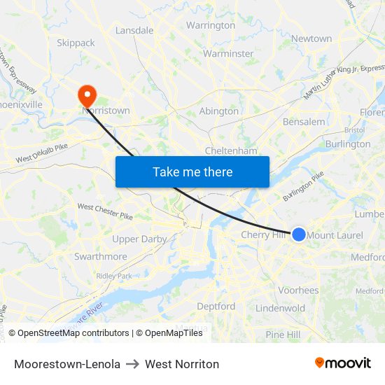 Moorestown-Lenola to West Norriton map