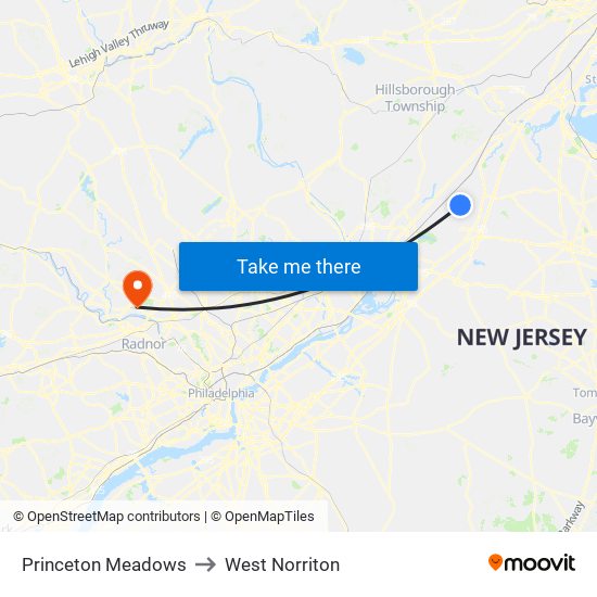 Princeton Meadows to West Norriton map