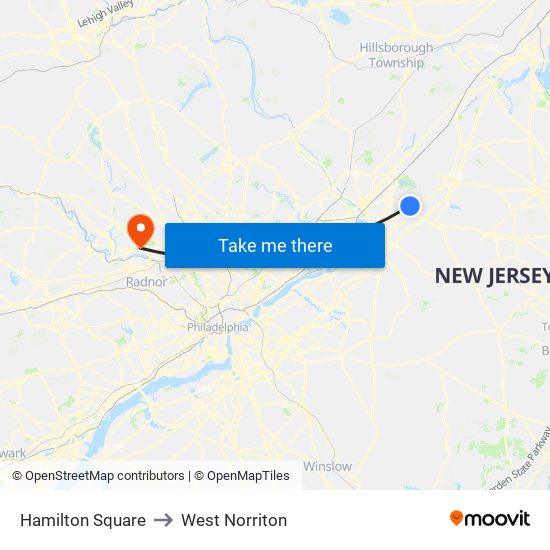 Hamilton Square to West Norriton map