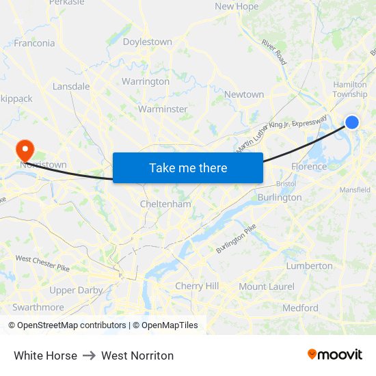 White Horse to West Norriton map