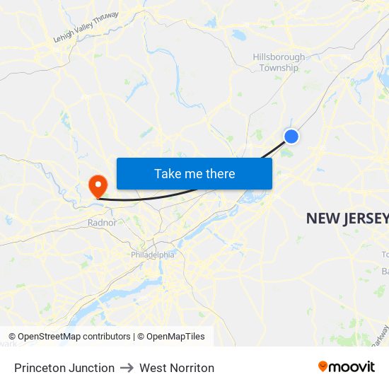 Princeton Junction to West Norriton map