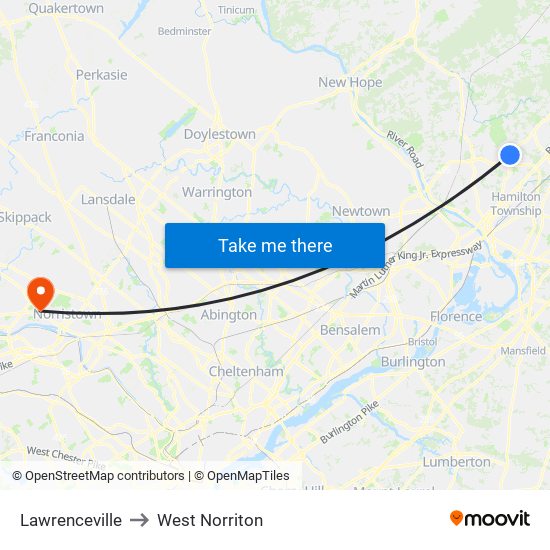 Lawrenceville to West Norriton map