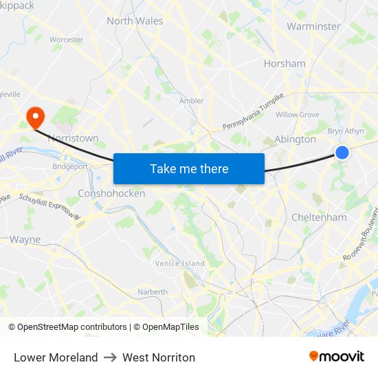 Lower Moreland to West Norriton map