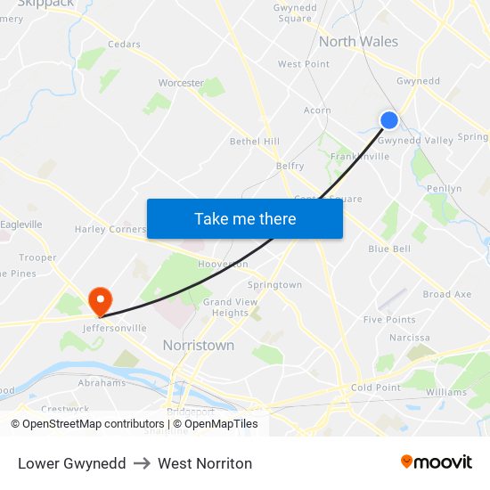 Lower Gwynedd to West Norriton map