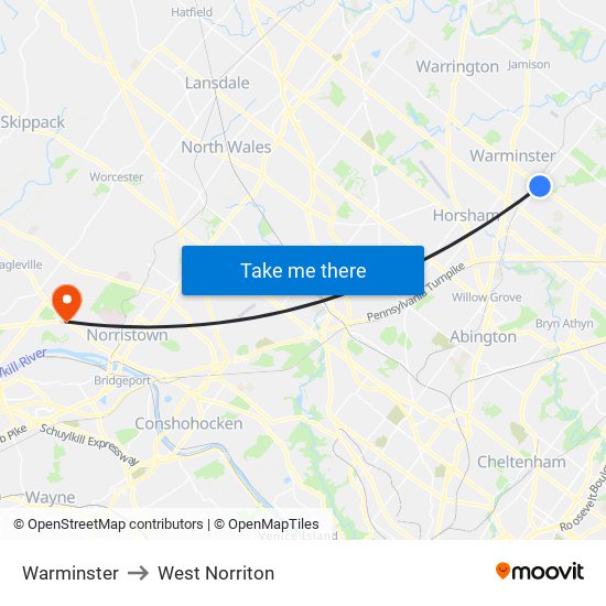 Warminster to West Norriton map