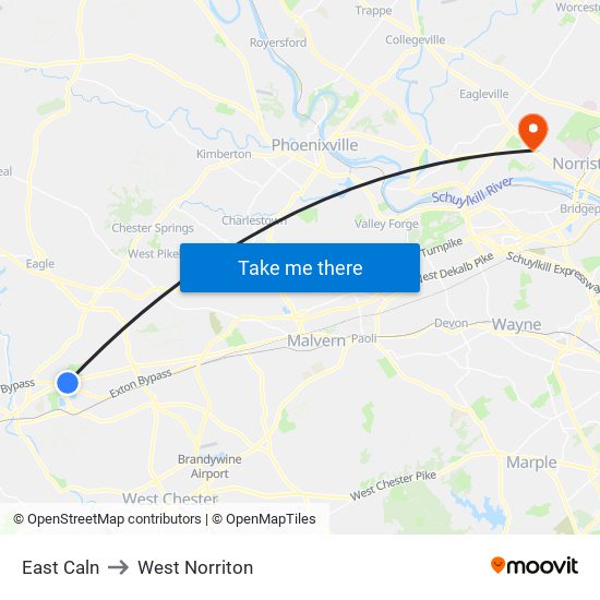 East Caln to West Norriton map