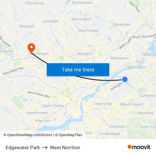 Edgewater Park to West Norriton map