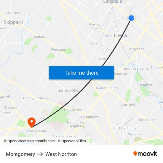 Montgomery to West Norriton map