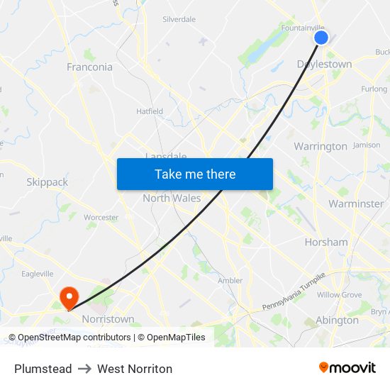 Plumstead to West Norriton map
