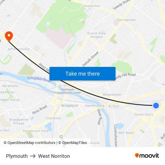 Plymouth to West Norriton map
