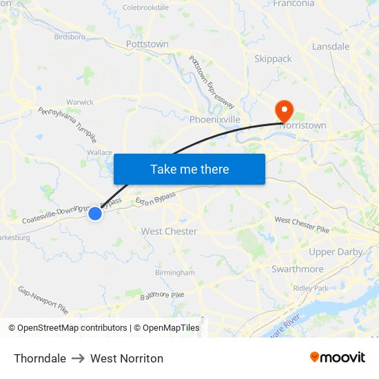 Thorndale to West Norriton map