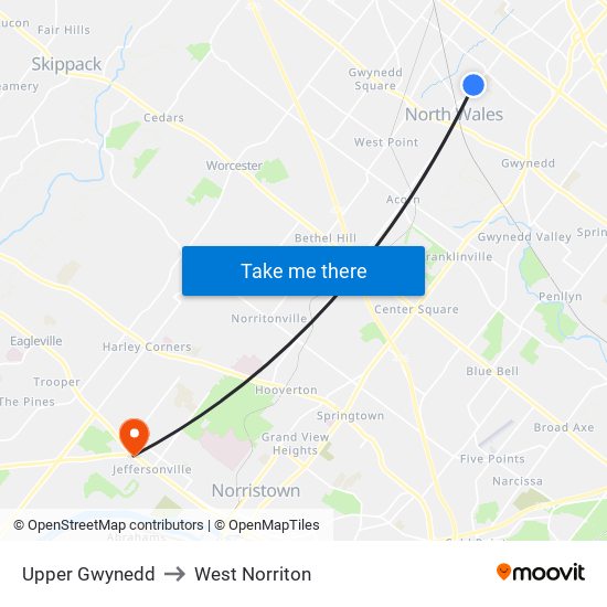 Upper Gwynedd to West Norriton map