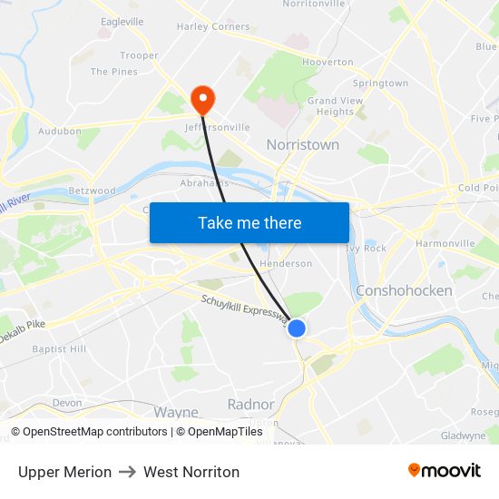Upper Merion to West Norriton map