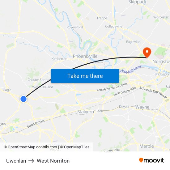 Uwchlan to West Norriton map