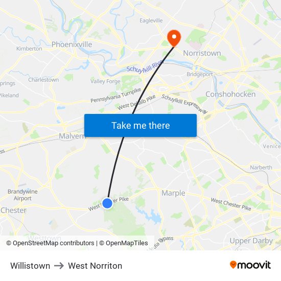 Willistown to West Norriton map