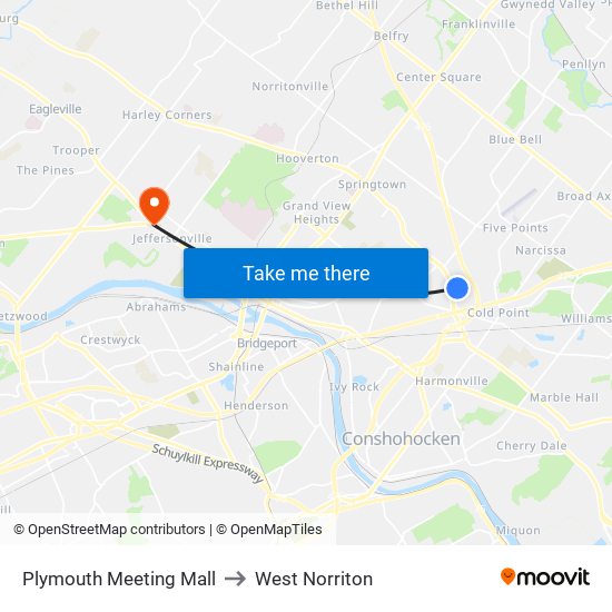 Plymouth Meeting Mall to West Norriton map