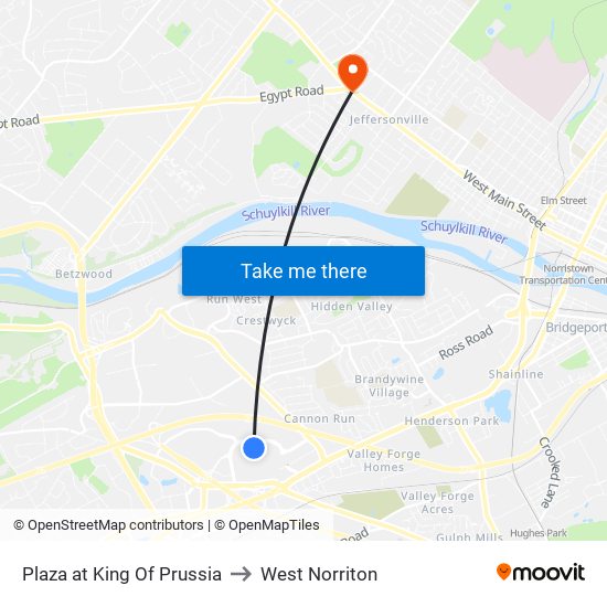 Plaza at King Of Prussia to West Norriton map