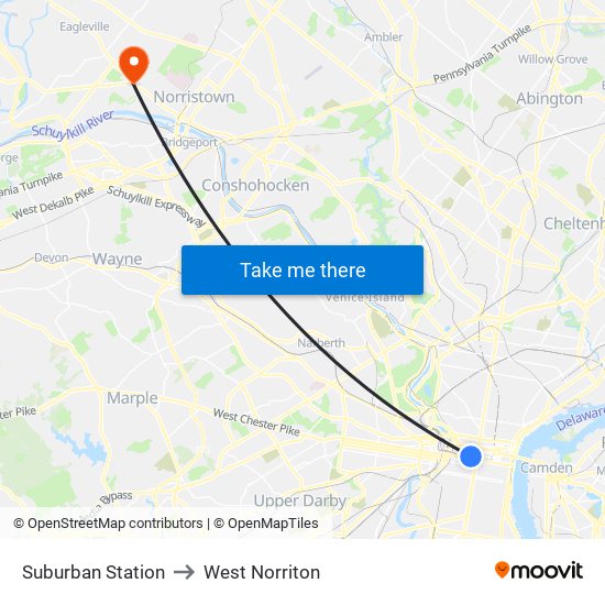 Suburban Station to West Norriton map