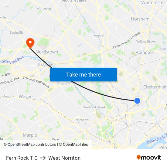 Fern Rock T C to West Norriton map