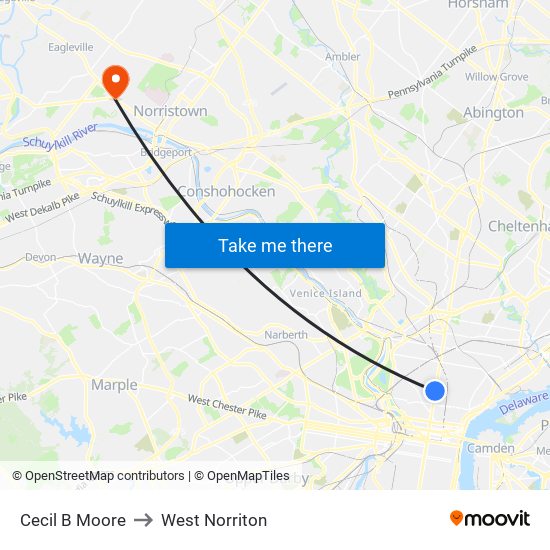 Cecil B Moore to West Norriton map