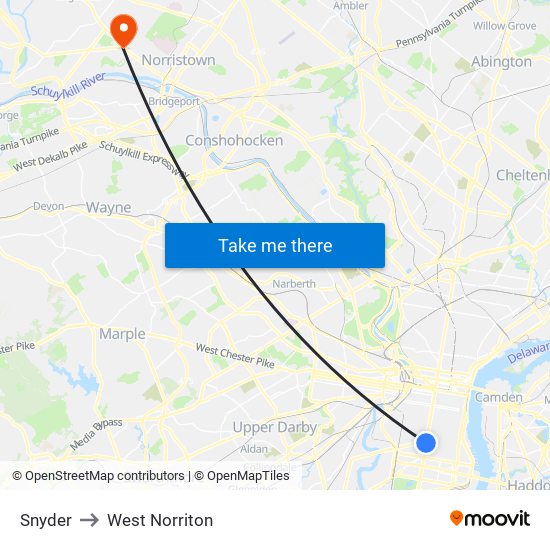 Snyder to West Norriton map
