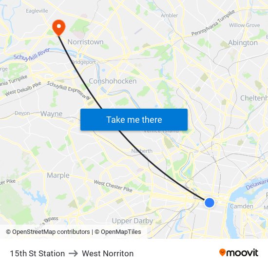 15th St Station to West Norriton map