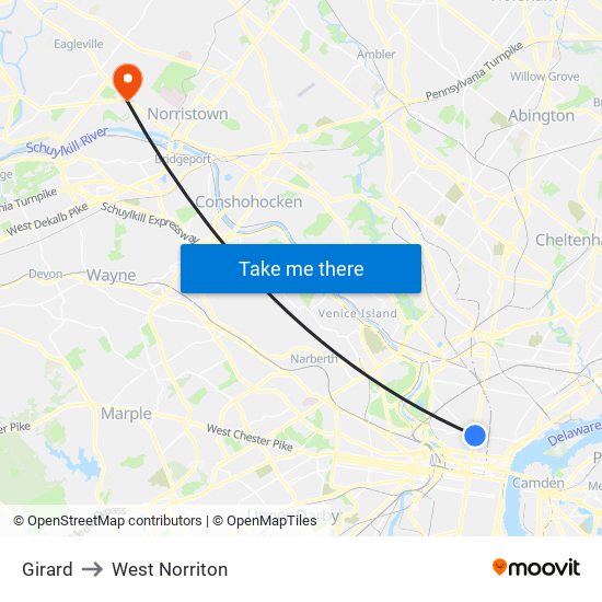 Girard to West Norriton map