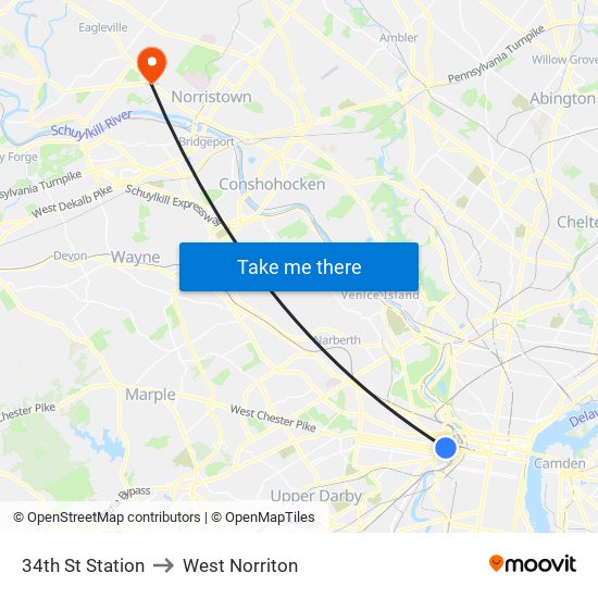 34th St Station to West Norriton map