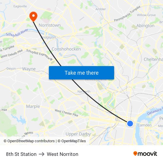 8th St Station to West Norriton map