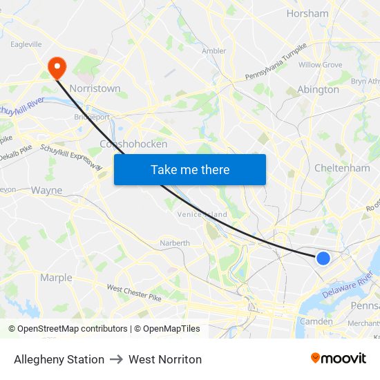 Allegheny Station to West Norriton map
