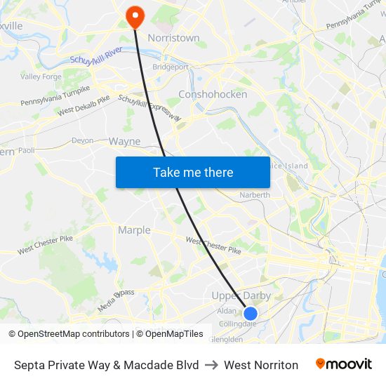 Septa Private Way & Macdade Blvd to West Norriton map