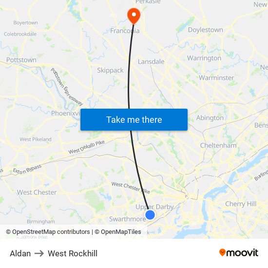 Aldan to West Rockhill map