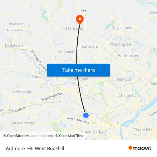 Ardmore to West Rockhill map