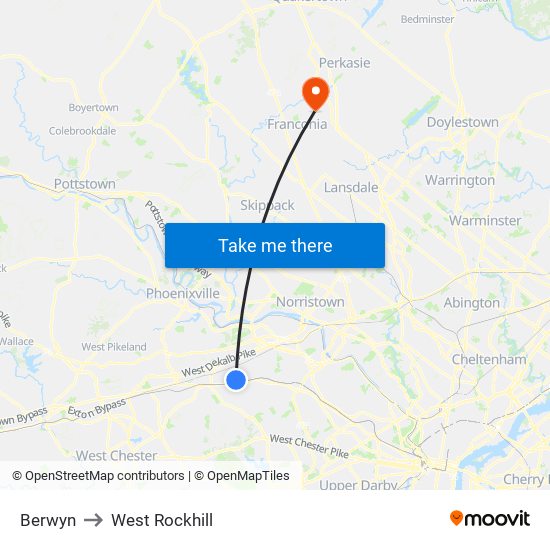 Berwyn to West Rockhill map