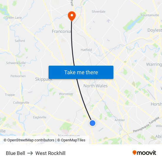 Blue Bell to West Rockhill map