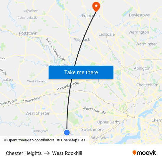 Chester Heights to West Rockhill map