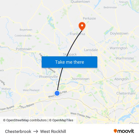 Chesterbrook to West Rockhill map