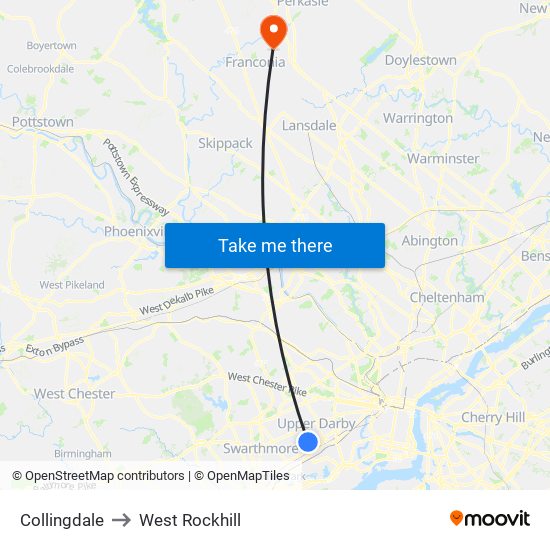 Collingdale to West Rockhill map