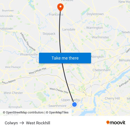 Colwyn to West Rockhill map