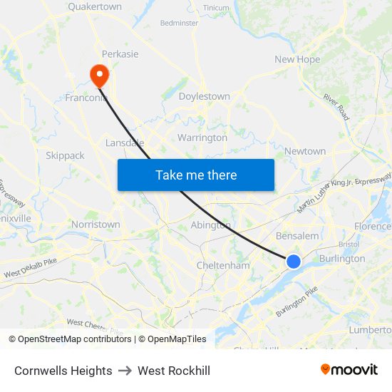 Cornwells Heights to West Rockhill map