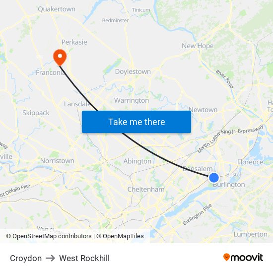 Croydon to West Rockhill map