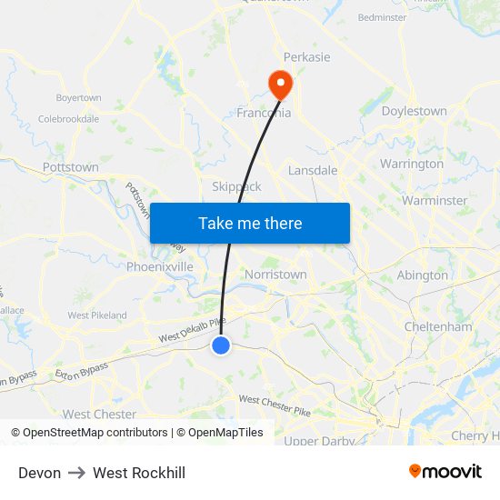 Devon to West Rockhill map