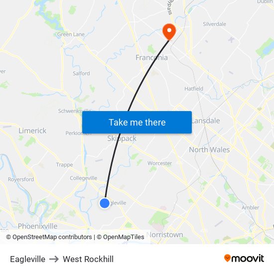 Eagleville to West Rockhill map