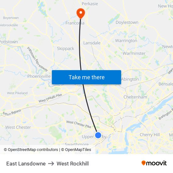 East Lansdowne to West Rockhill map