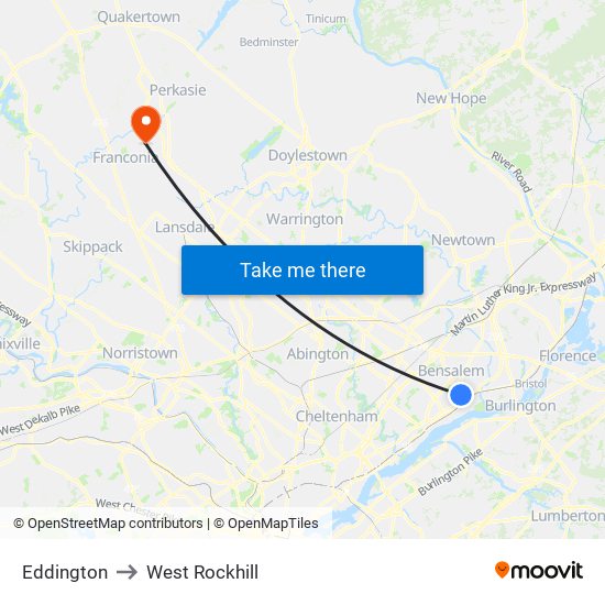 Eddington to West Rockhill map