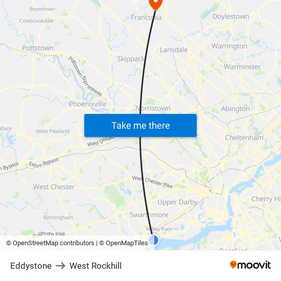 Eddystone to West Rockhill map