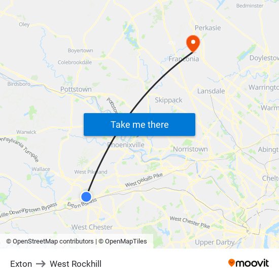 Exton to West Rockhill map